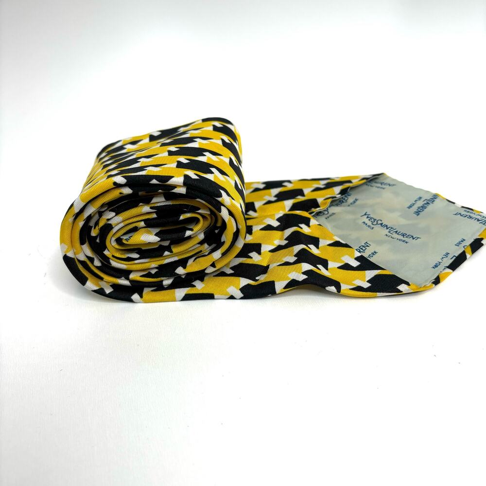 Yves Saint Laurent Vintage Mod Graphic Print Yellow, Black Silk Tie